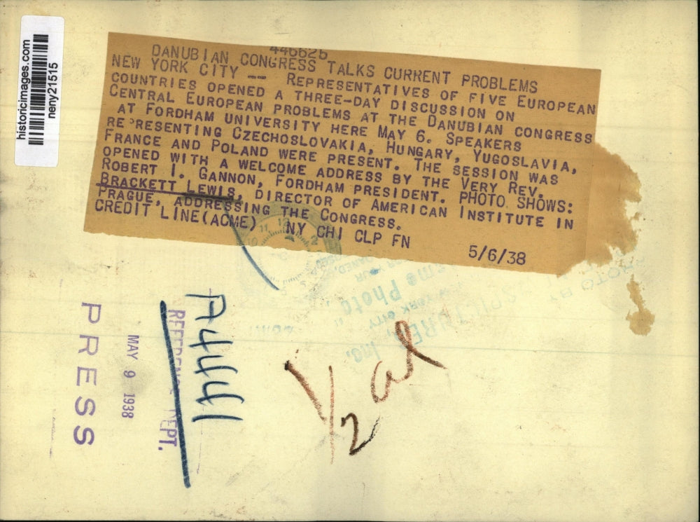 1938 Press Photo NEW YORK DANUBIAN CONGRESS TALKS CURRENT PROBLEMS NYC