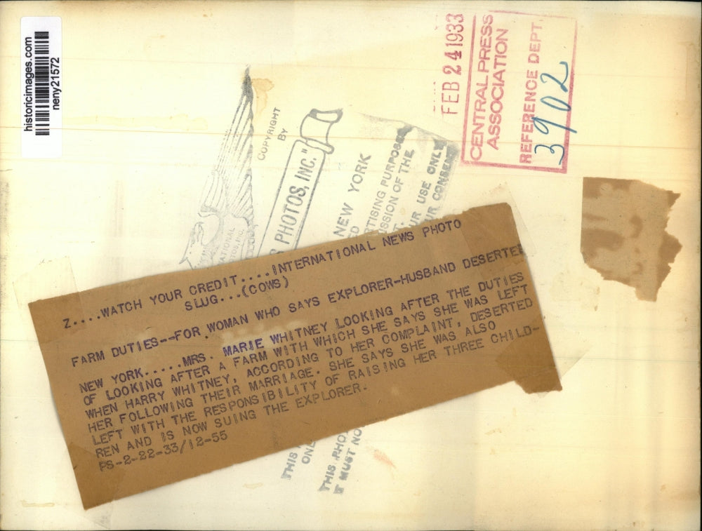 1933 Press Photo New York Mrs.Marie Whitney wife of Explorer Harry Whitney NYC