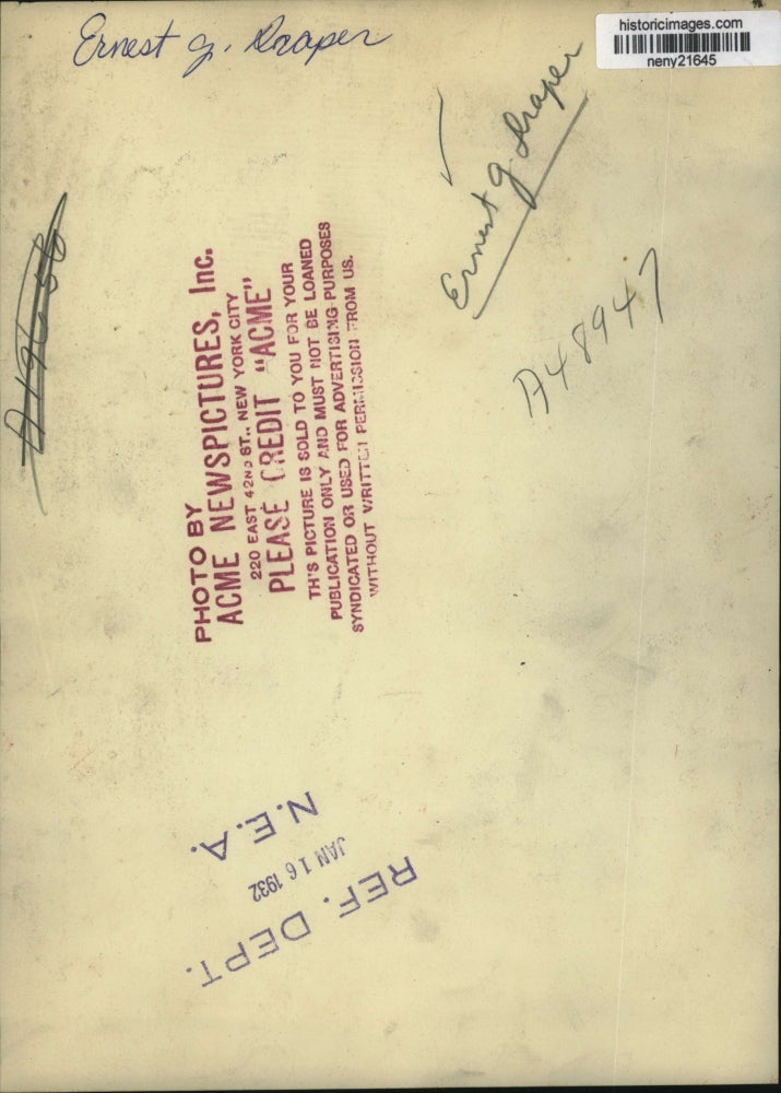 1932 Press Photo NEW YORK ERNEST G. DRAPER NYC - neny21645