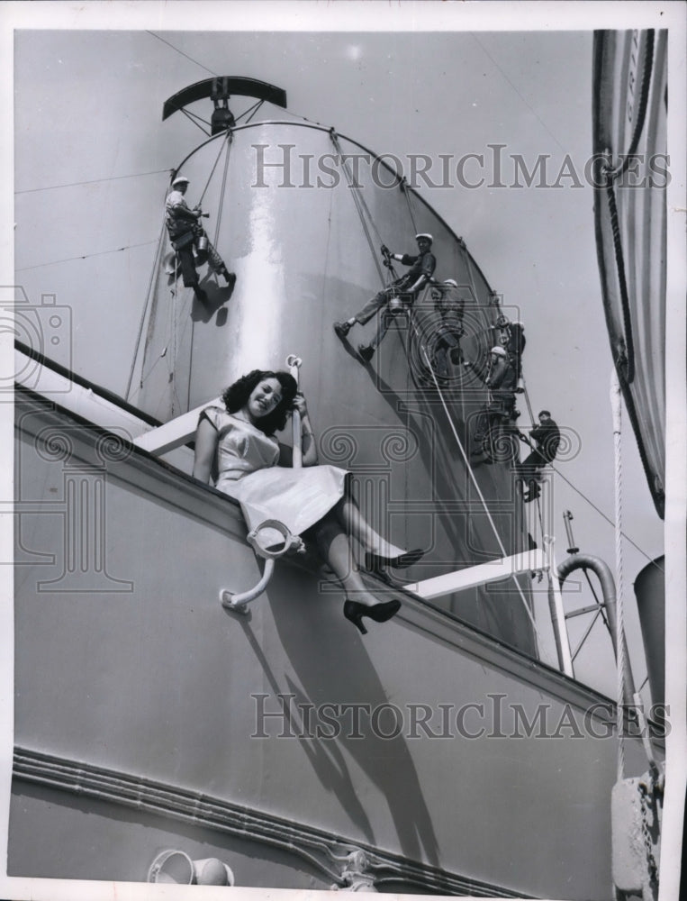 1954 Press Photo New York Gripsholm Ship with Louise Ponella Aboard NYC- Historic Images