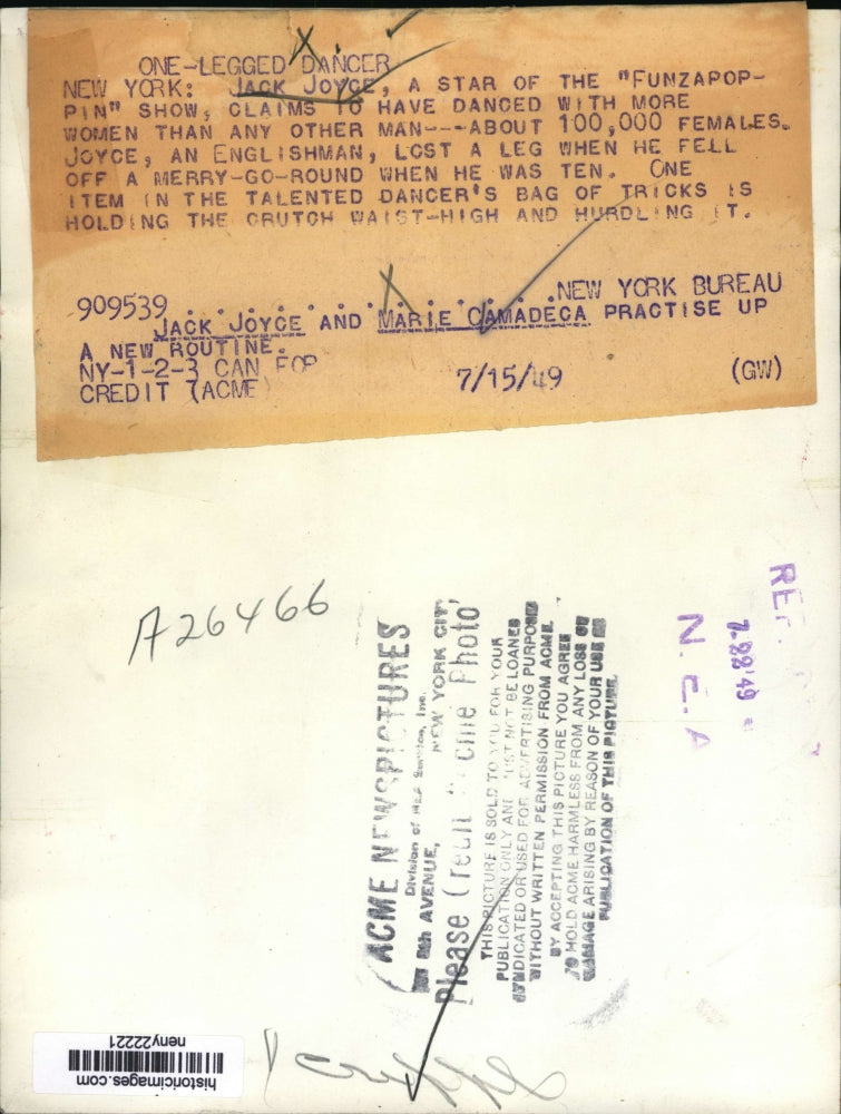 1949 Press Photo New York Jack Joyce, Marie Camadeca dance in NYC - neny22221