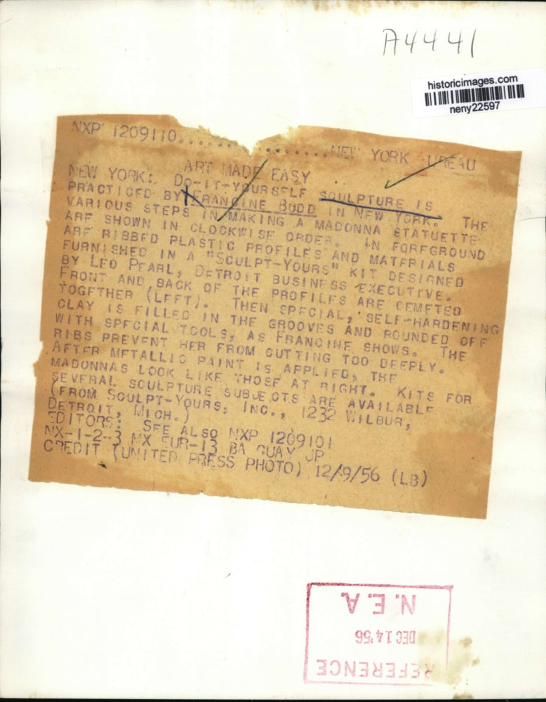 1956 Press Photo New York Francine Bodd does Sculpt Yours Kit by Leo Pearl NYC