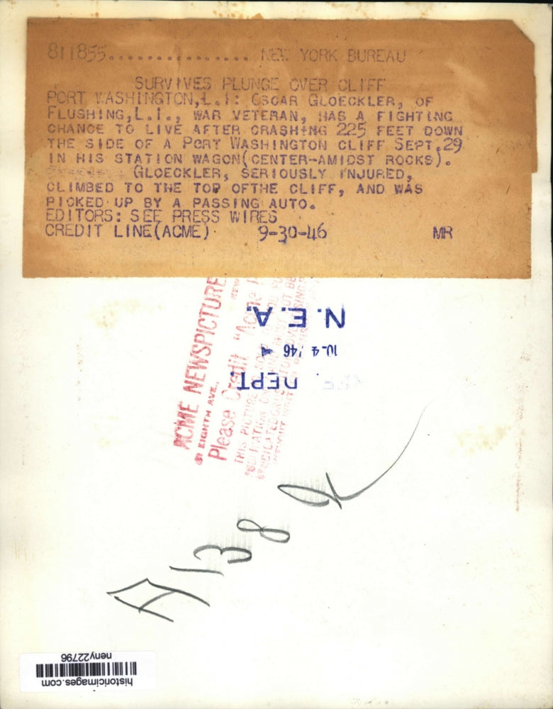 1946 Press Photo NEW YORK War Veteran Survives Plunge Over Cliff NYC - neny22796