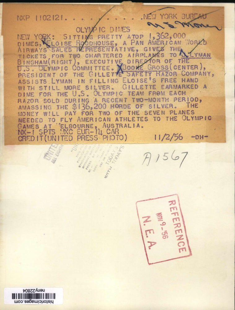 1956 Press Photo NEW YORK A DIME FOR U.S. OLYMPIC TEAM FROM EACH RAZOR SOLD NYC