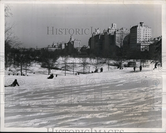 1940 Press Photo New York Sleigh riding in Central Park after a snowfall NYC