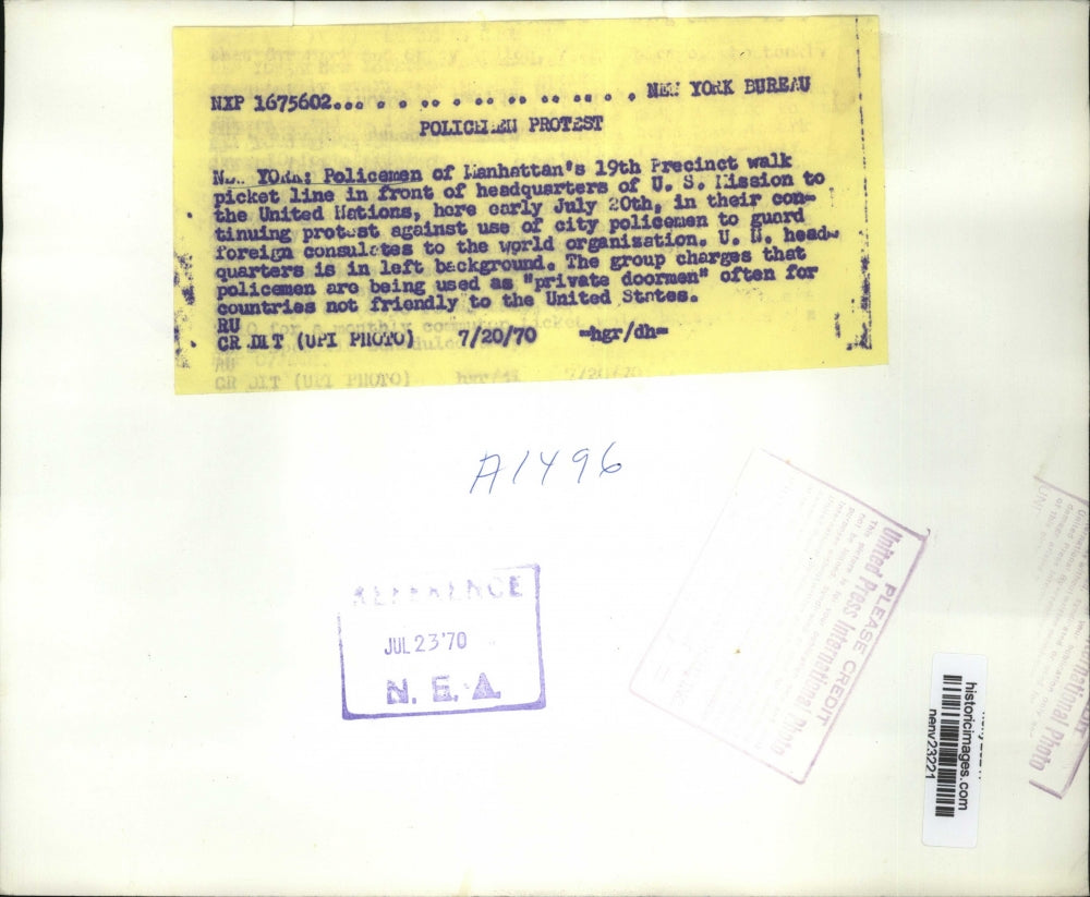 1970 Press Photo New York Policemen of Manhattan's protest against U.N. Mission