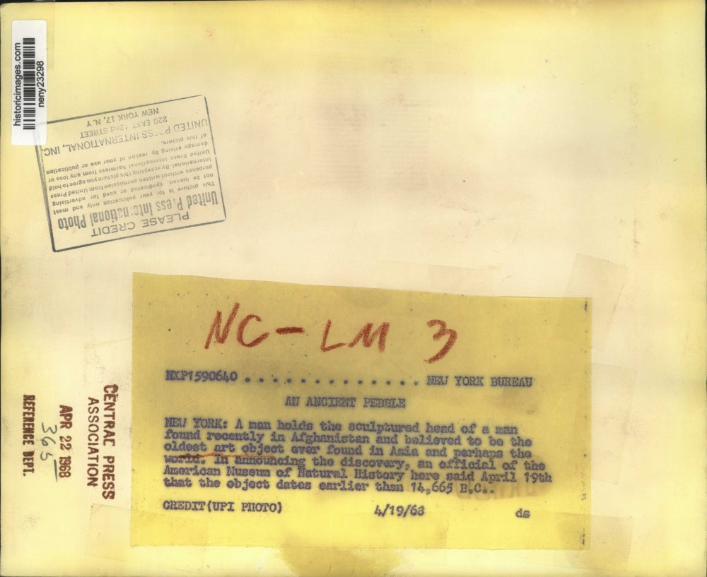 1968 Press Photo New York Sculptured Head of a Man Found in Afghanistan NYC