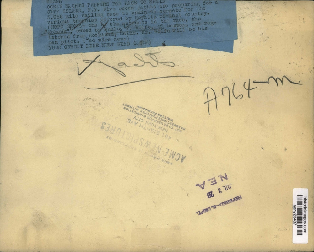 1928 Press Photo New York Yacht Mohawk owned by Dudley Wolfe in NYC - neny23437