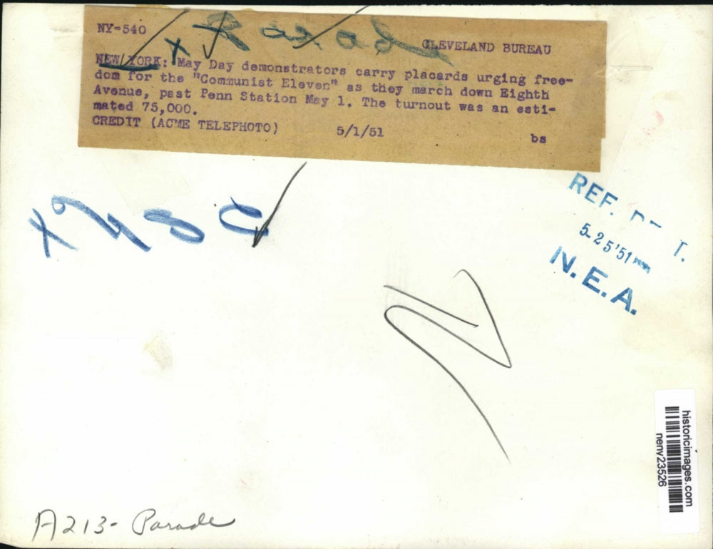 1951 Press Photo New York May Day demonstrators on 8th Avenue in NYC