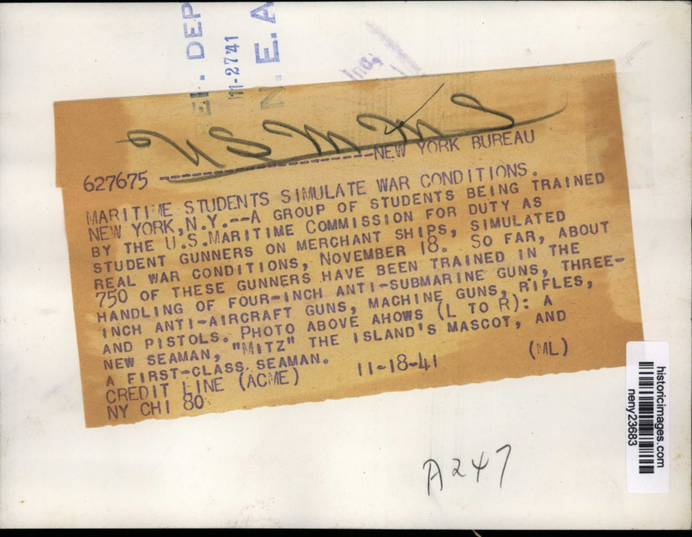 1941 Press Photo NEW MARITIME STUDENTS SIMULATE WAR CONDITIONS NYC - neny23683