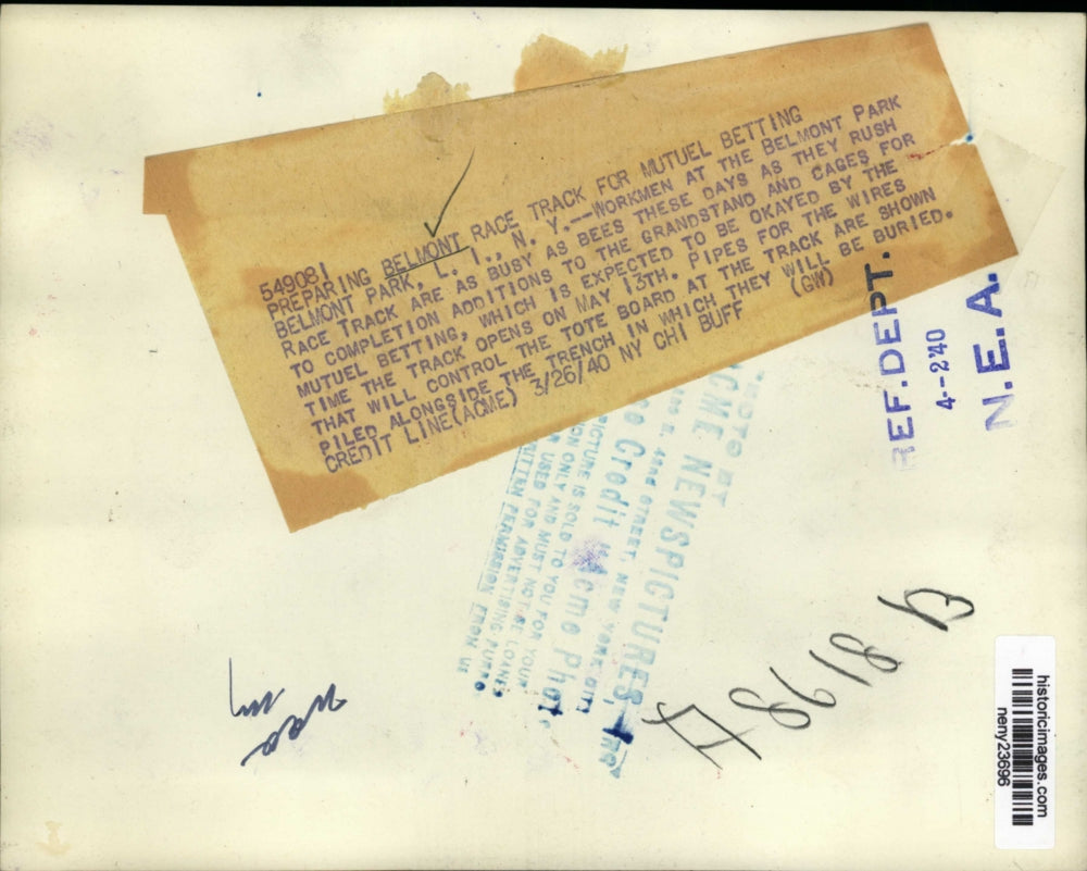 1940 Press Photo New York Preparing Belmont Race Track For Mutuel Betting NYC