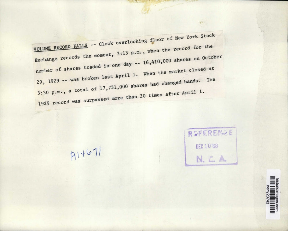 1968 Press Photo New York Stock exchange record trading for a day NYC