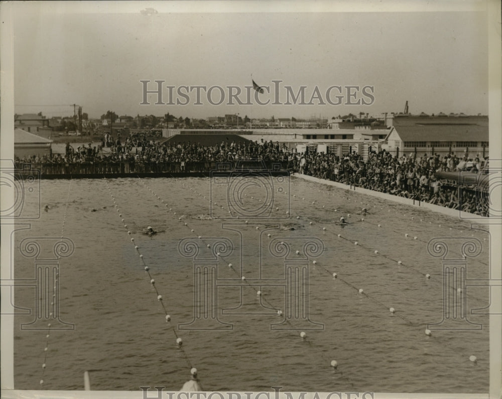 1935 Press Photo New YorkKatherine Rawls Wins 220-Yard Breaststroke AAU NYC