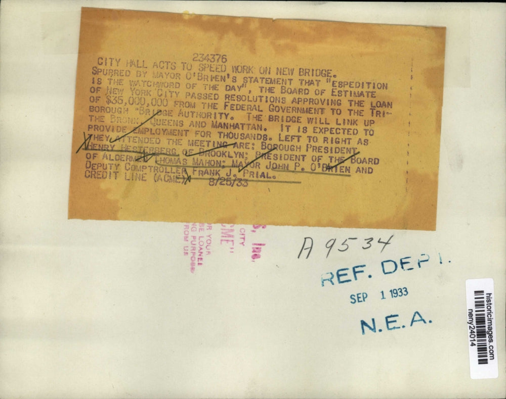 1933 Press Photo New York Mayor John O'Brien during a meeting at City Hall. NYC