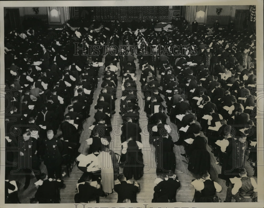 1934 Press Photo NEW YORK FIREMEN TAKE EXAMS FOR PROMOTION NYC - neny24098