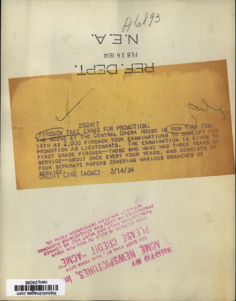 1934 Press Photo NEW YORK FIREMEN TAKE EXAMS FOR PROMOTION NYC - neny24098