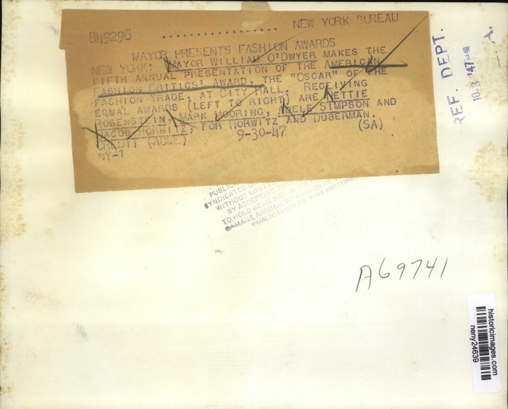 1947 Press Photo New York Mayor William O'Dwyer & American Film Critics NYC