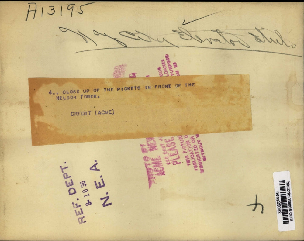 1936 Press Photo New York Nelson Tower Elevator Strikers NYC - neny25092