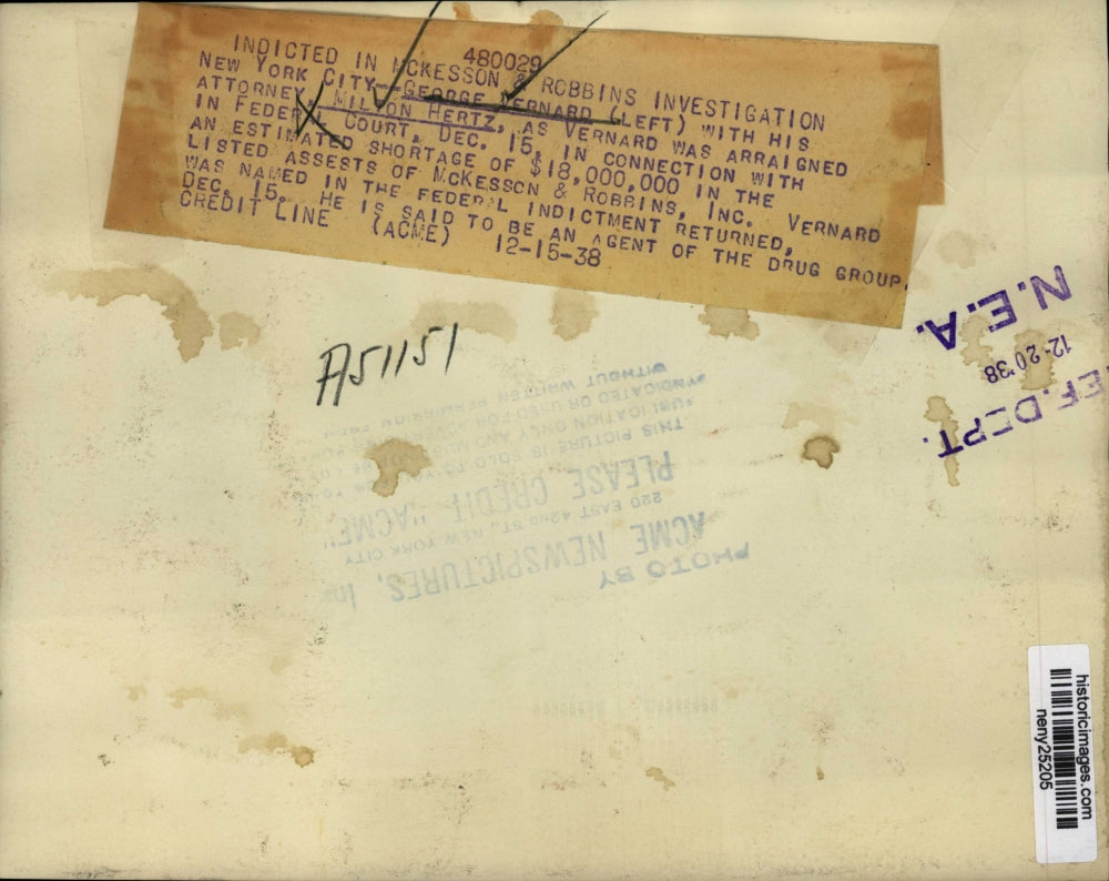 1938 Press Photo New York George Vernard Arraigned in Federal Court Dec. 15 NYC