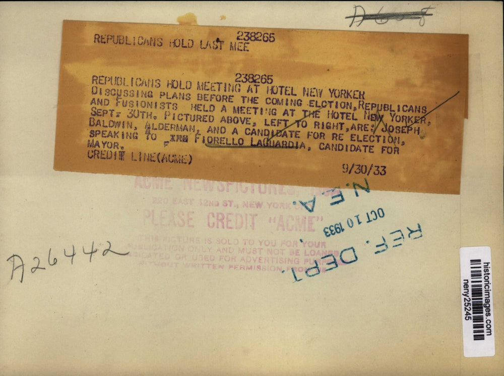 1933 Press Photo NEW YORK REPUBLICANS HOLD MEETING AT HOTEL NEW YORKER NYC