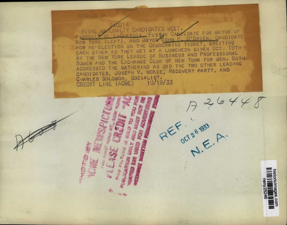 1933 Press Photo NEW YORK RIVAL MAYORALTY CANDIDATES MEET NYC - neny25246