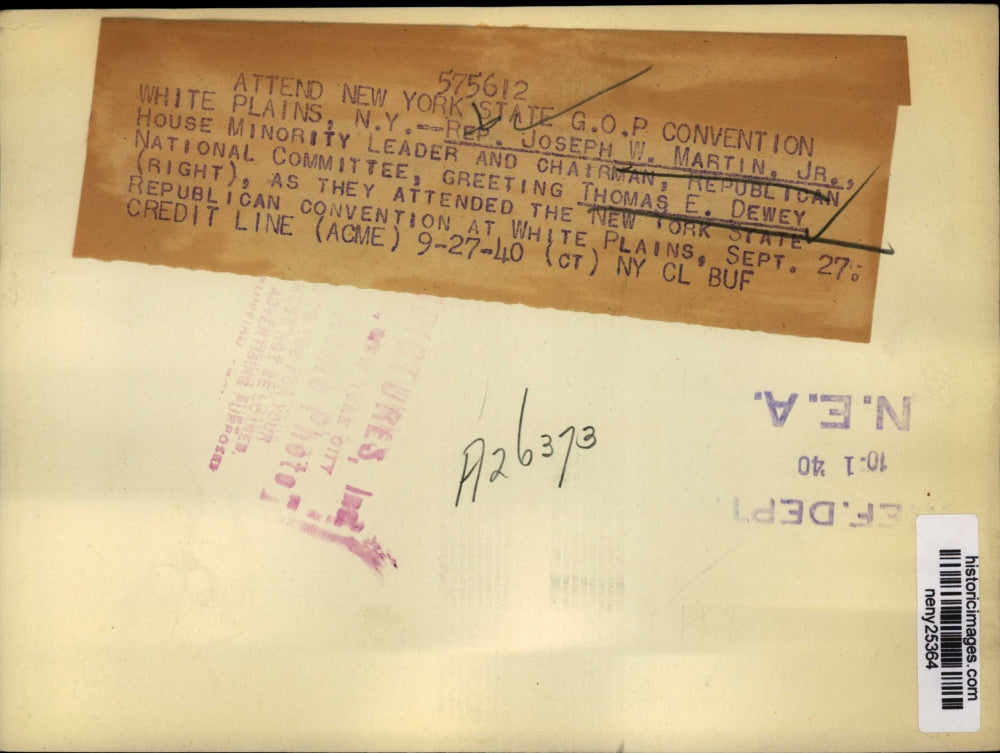 1940 Press Photo New York Rep Joseph W Martin & Thomas Dewey NYC - neny25364