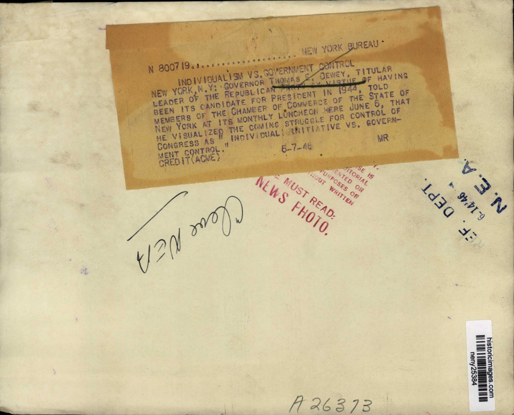 1946 Press Photo Gov. Thomas E.Dewey address at Chamber of Commerce Luncheon NYC