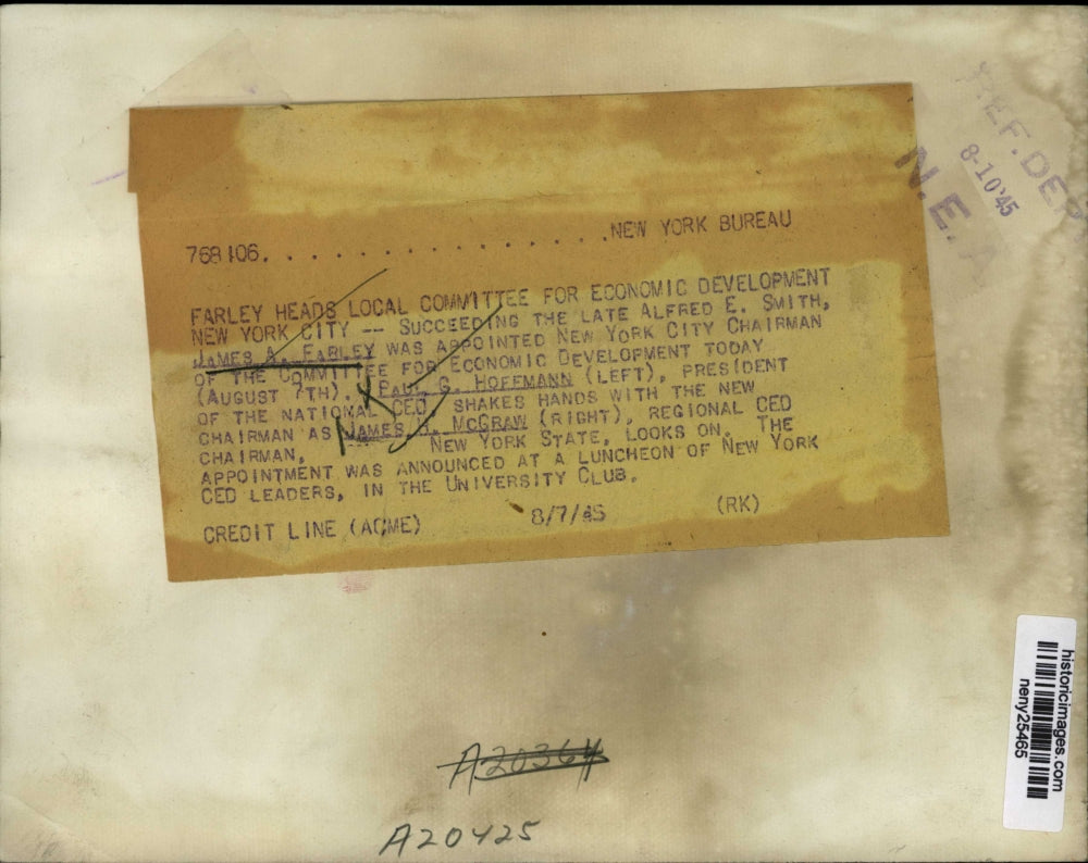 1945 Press Photo New York James A Farley new NYC chair of committee NYC