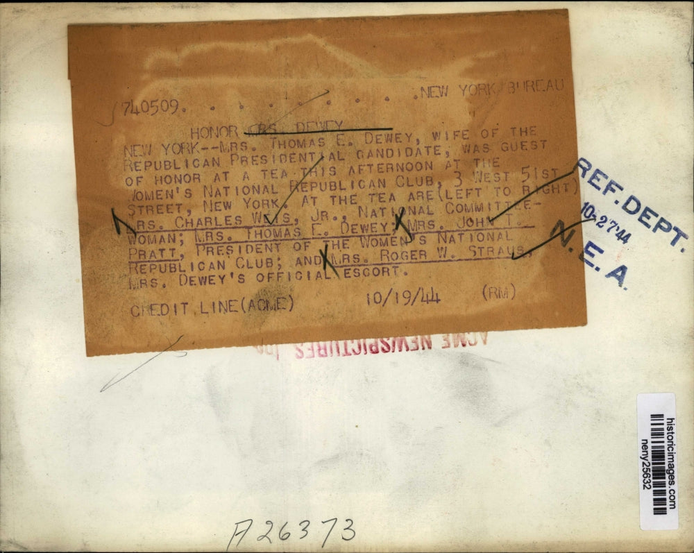 1944 Press Photo New York Mrs.Thomas Dewey guest at Women Natl. Republican Club