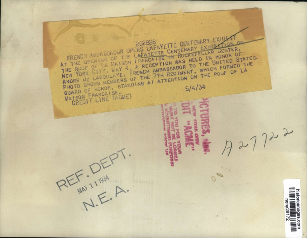 1934 Press Photo New York Opening ceremony of Lafayette Centenary Exhibition NY