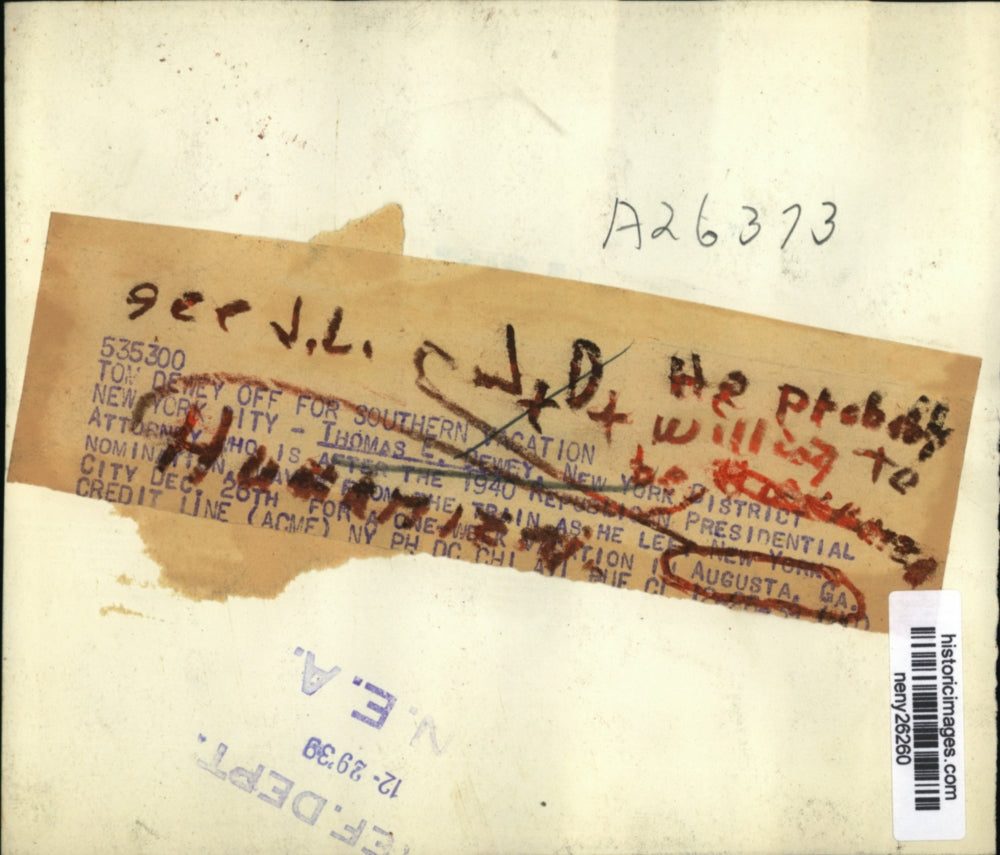 1939 Press Photo New York Tom Dewey Off For Southern Vacation NYC - neny26260