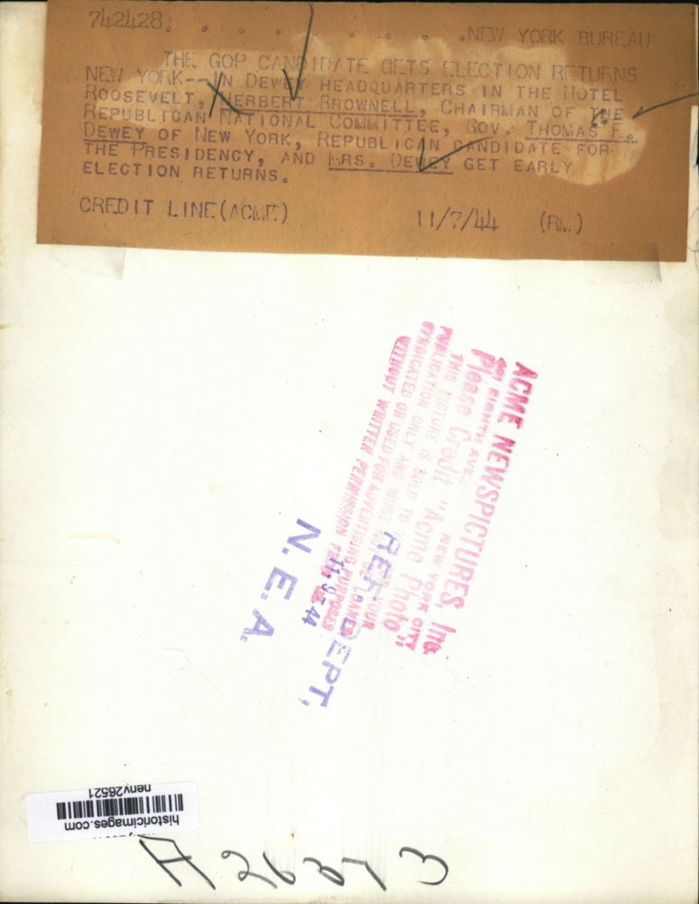 1944 Press Photo New York Dewey receives early election returns NYC - neny26521