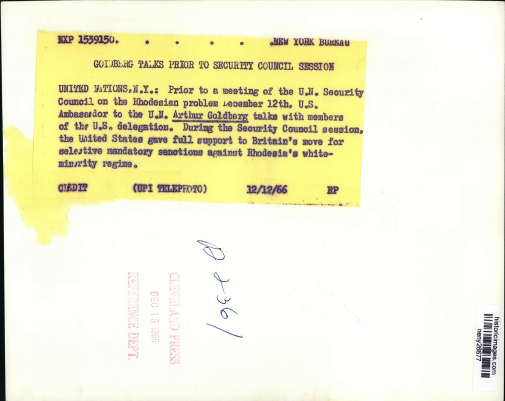 1966 Press Photo New York Goldberg Talks Prior to Security Council Session NYC