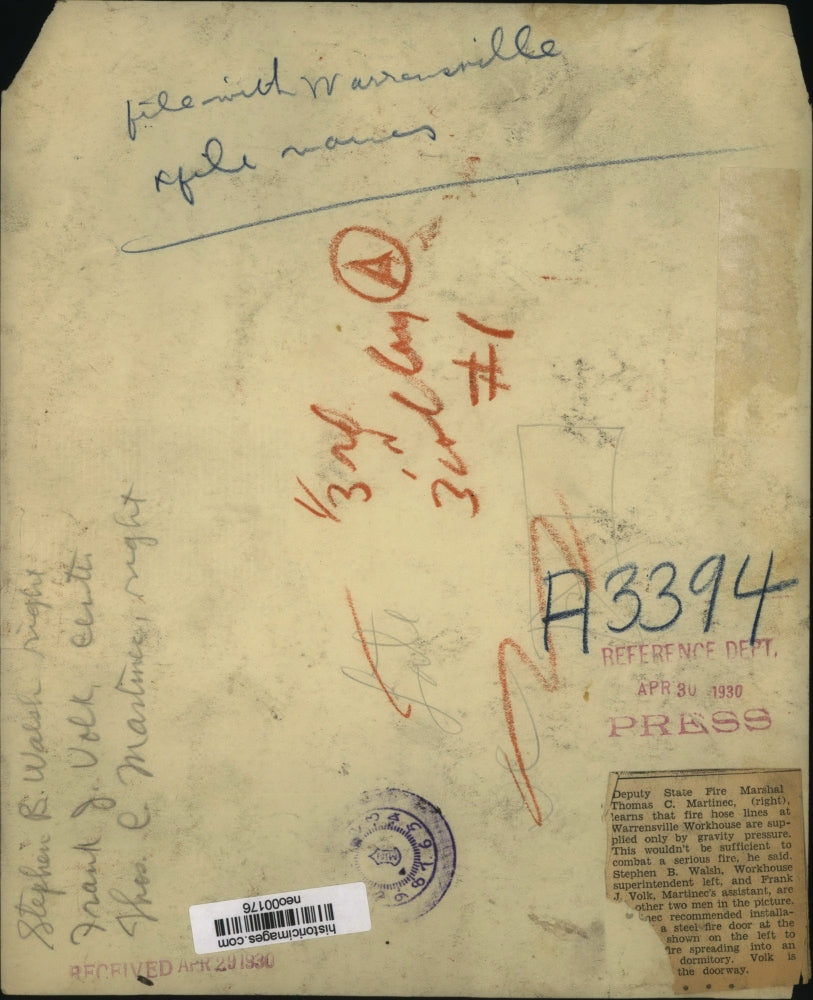 1930 Press Photo Fire Marshal Thomas Martinec inspects Warrensville Workhouse