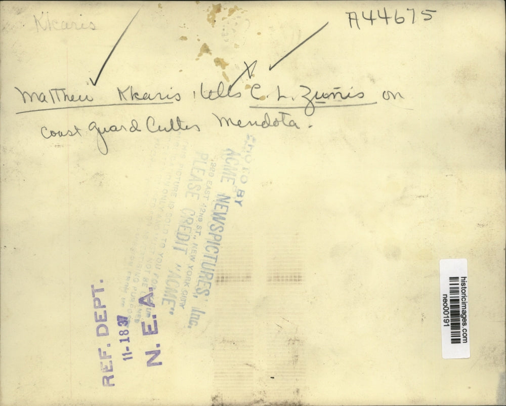 1937 Press Photo shipwreck survivor Matthew Kkaris, on CGC "Mendota" - neo00191