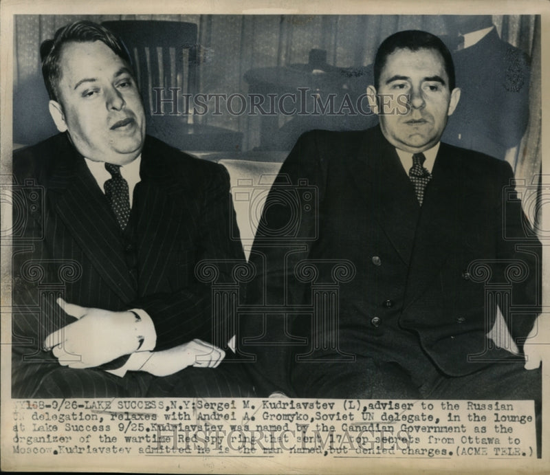 Load image into Gallery viewer, 1947 Press Photo Sergie Kudriavstev &amp; Andrei Gromyko of Soviet UN delegate
