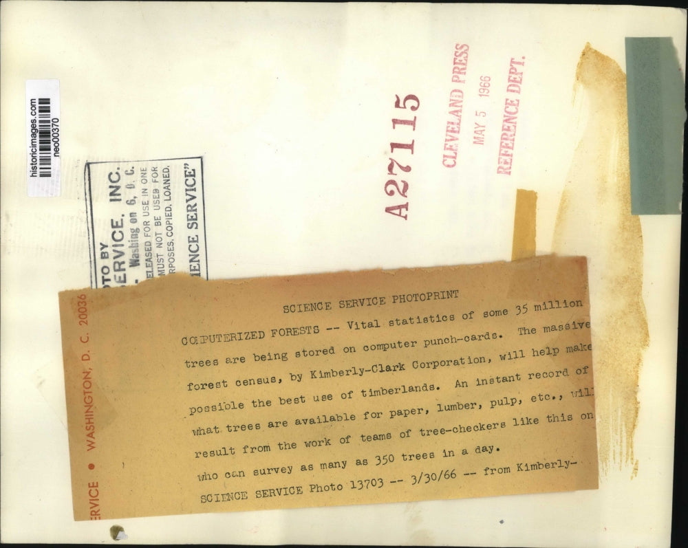 1966 Press Photo Kimberly-Clark Forest Census Punch-Cards - neo00370