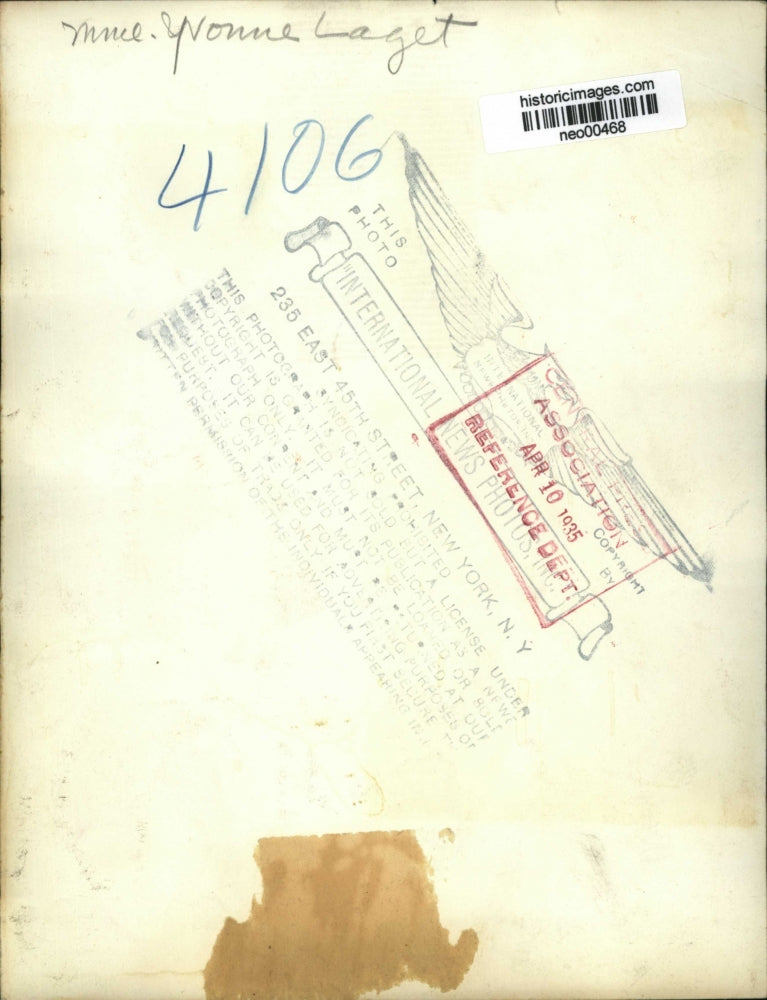 1935 Press Photo Yvonne Laget - neo00468