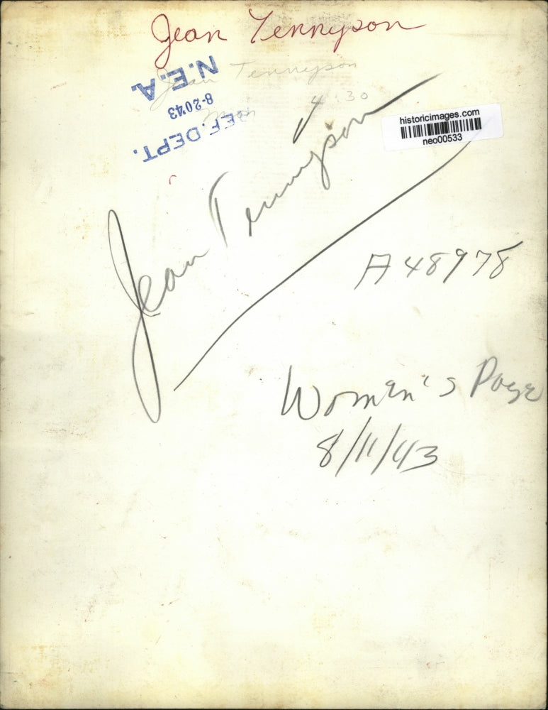 1943 Press Photo Jean Tennyson, Singer - neo00533