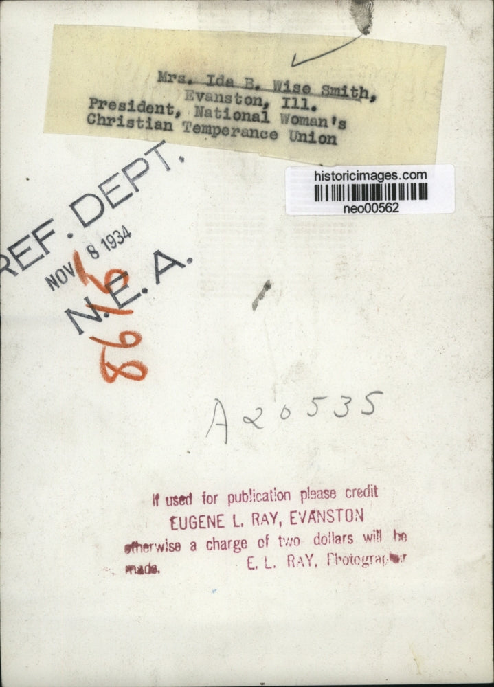 1934 Press Photo Ida B. Wise Smith, President of WCTU - neo00562