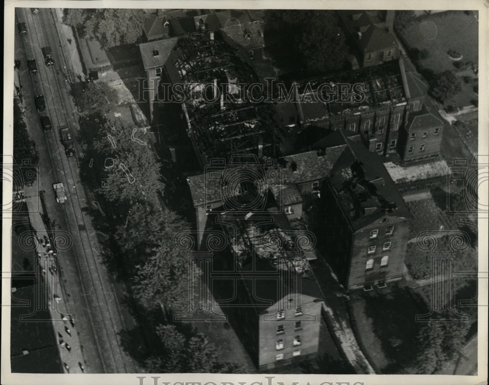 1931 Press Photo Aerial view of fire damaged to Pittsburgh PA home for aged