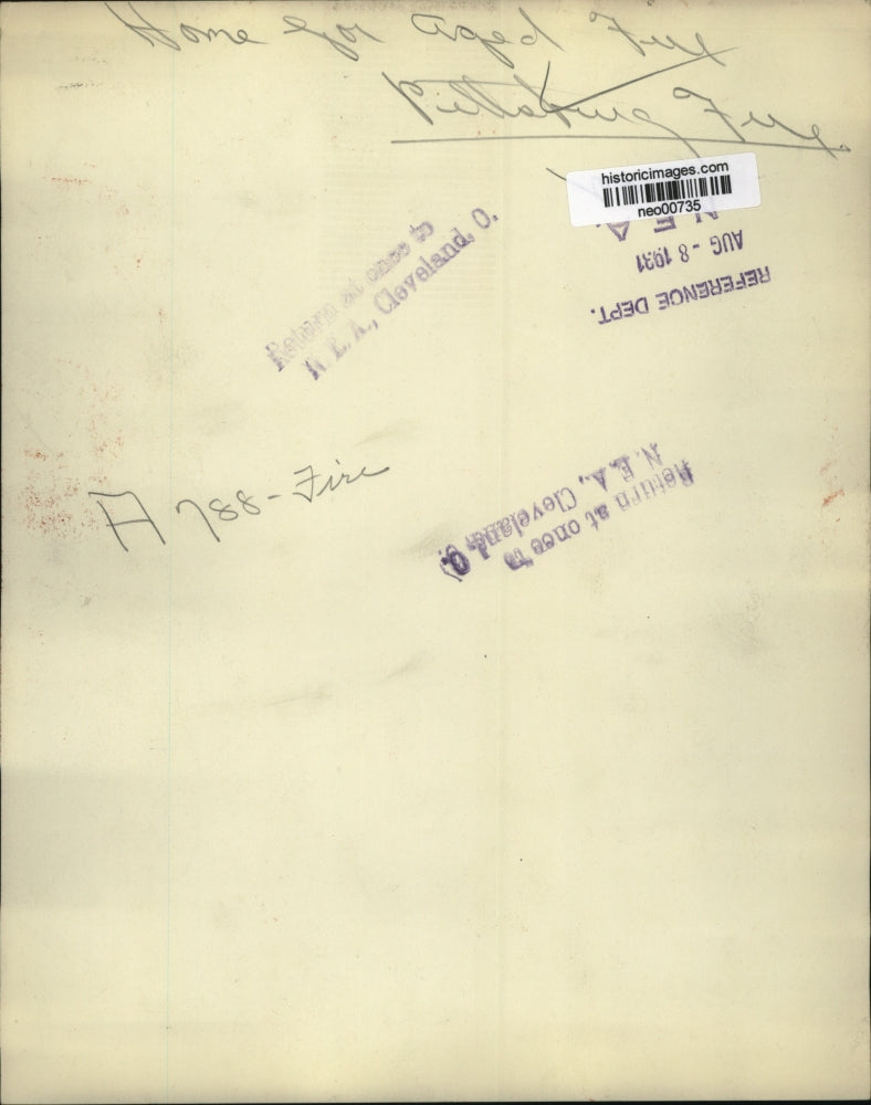 1931 Press Photo Aerial view of fire damaged to Pittsburgh PA home for aged