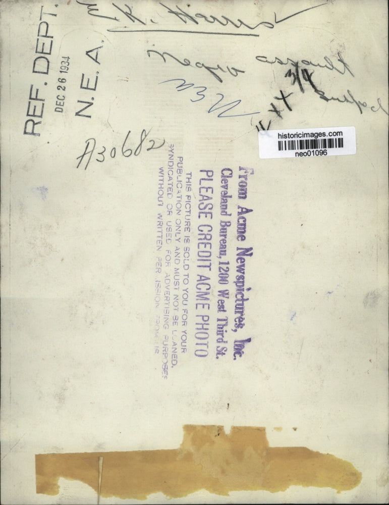 1934 Press Photo E.K. Harris, Black Assault Suspect in Police Custody