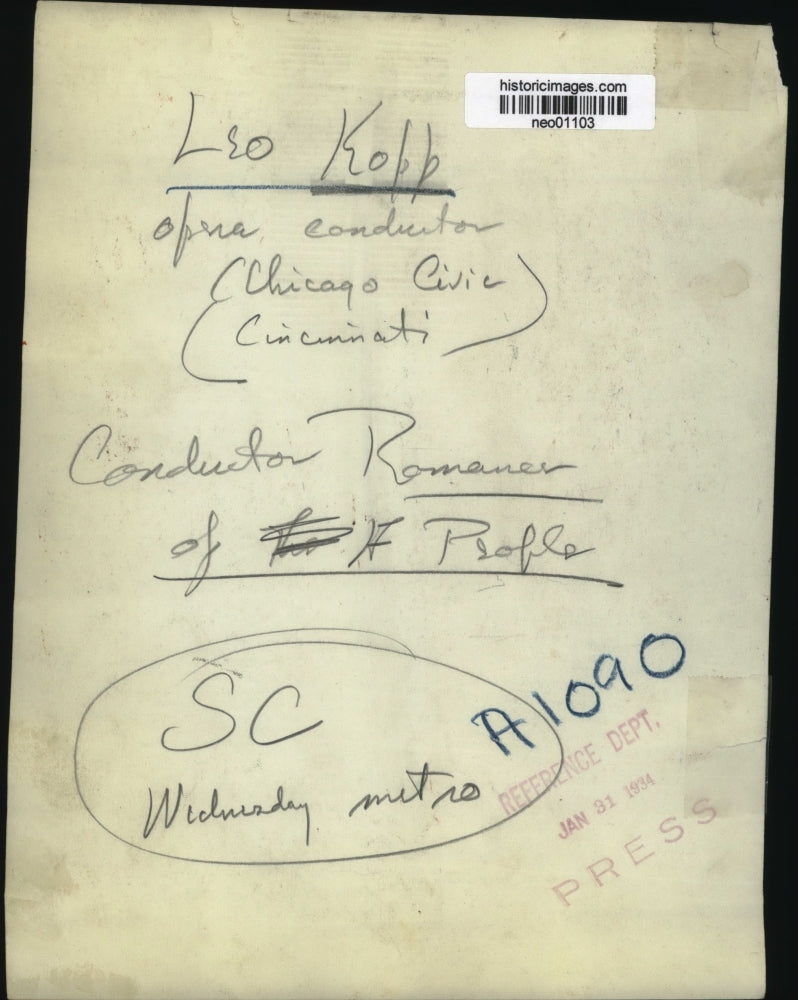 1934 Press Photo Leo Kobb, opera Conductor - neo01103