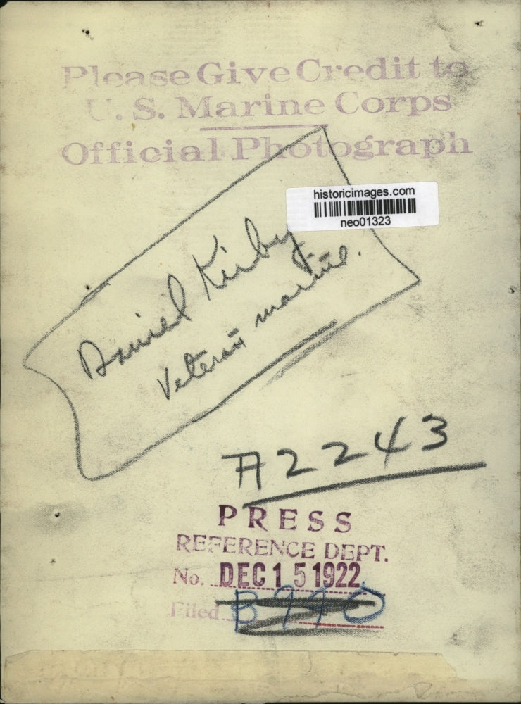 1922 Press Photo Daniel Kirby verteran Marine - neo01323