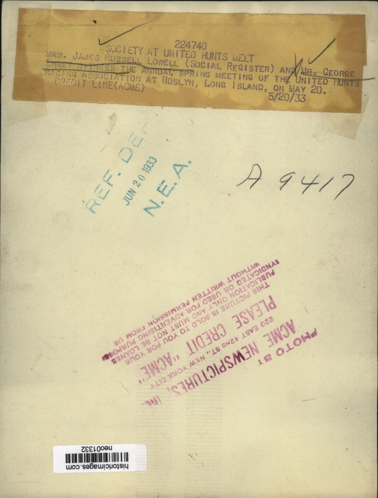 1933 Press Photo Mrs James Russell Lowell & George Erret at Roslyn NY hunts