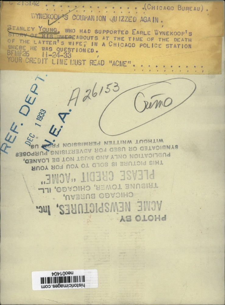 1933 Press Photo Stanley Young at Chicago police station questioning - neo01404