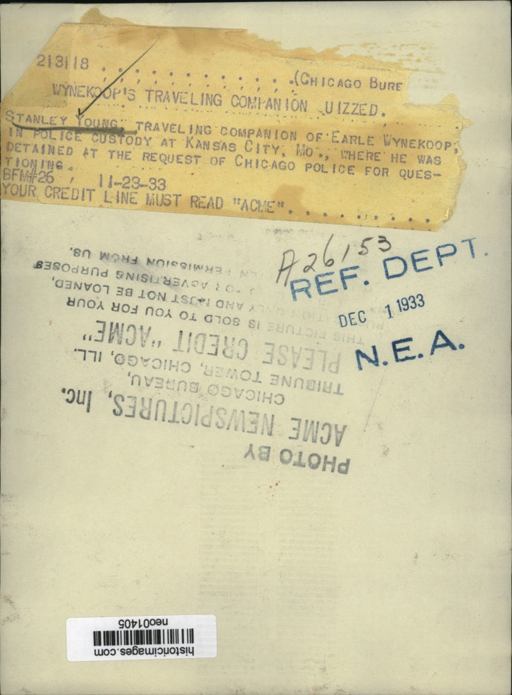 1933 Press Photo Stanley Young at Kansas City MO police station questioning