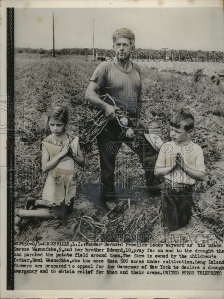 Load image into Gallery viewer, 1952 Press Photo Ricksville NY farmer Bernard Freelich &amp; niece Teresa, &amp; bro Ed

