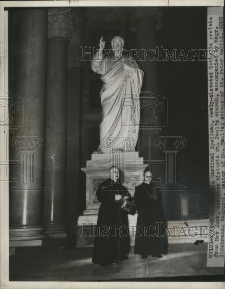 Load image into Gallery viewer, 1948 Press Photo Francis Cardinal Spellman at Rome's St Paul's Church
